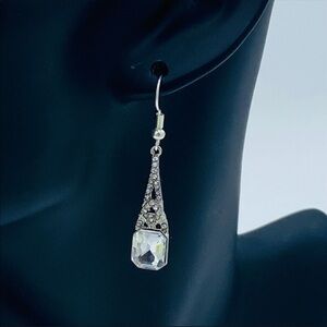 Silver Tone Crystal Rhinestone Dangle Earrings